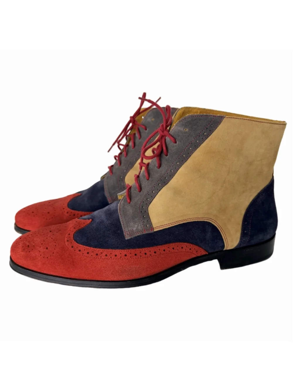 UNDANDY Men's Suede Wingtip Brogue Chukka Boots Size 12 Navy Mustard Red Gray